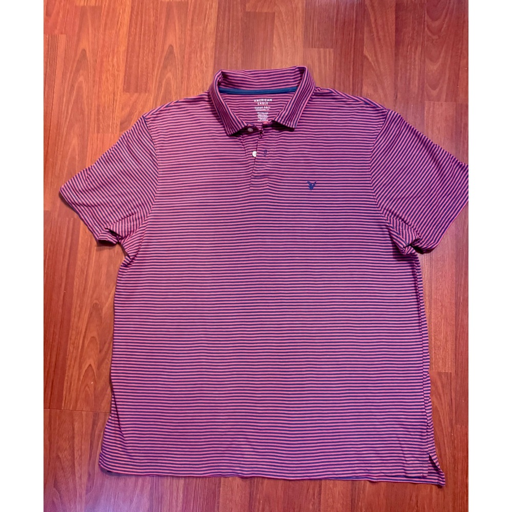 American Eagle Mens XXL Super Soft Striped Polo Shirt Red Navy #preppy